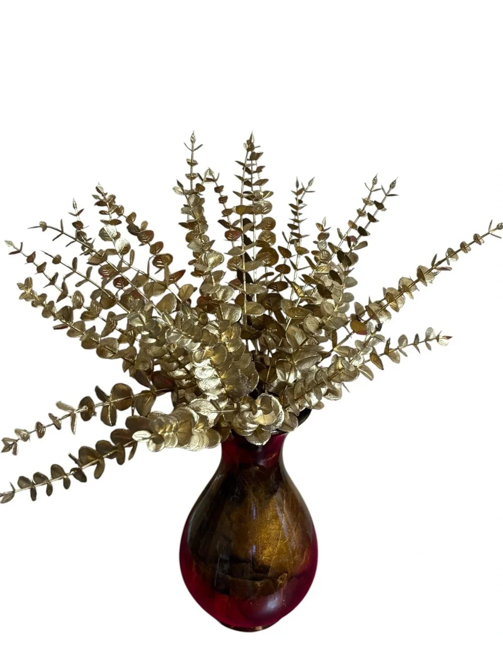 Gold Eucalyptus Stems in Brown and Gold Decorative Vase - Home Accents.